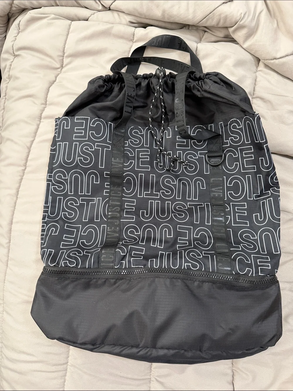 🫶🏼3 for $12!!🫶🏼 Justice Black Drawstring Tote with Repeat Logo